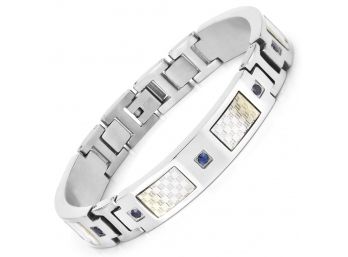 Men's Titanium Bracelet With Silver Plated Inlay, 0.72ctw. Natural Blue Sapphire
