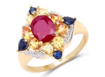 14K Yellow Gold Plated 3.76 Carat Genuine Multi Stone .925 Sterling Silver Ring