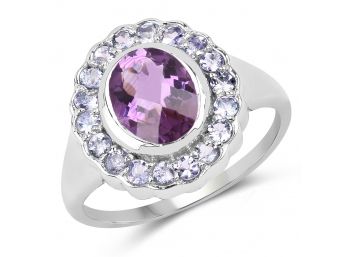 2.53 Carat Genuine Amethyst And Tanzanite .925 Sterling Silver Ring, Size 8.00