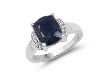 4.05 Carat Sapphire & White Topaz .925 Sterling Silver Ring Size 7