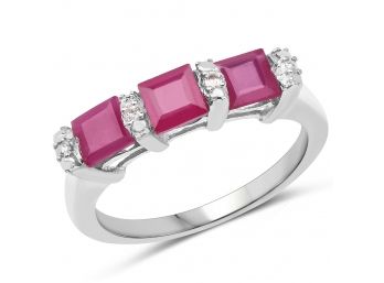 1.34 Carat Genuine Ruby And White Topaz .925 Sterling Silver Ring, Size 8.00