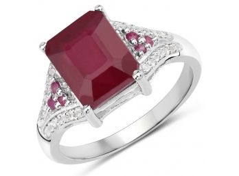 4.49 Carat Ruby And White Topaz .925 Sterling Silver Ring