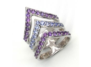 1.30 Carat Genuine Amethyst And Tanzanite .925 Sterling Silver Ring