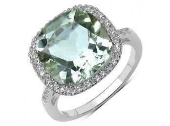 6.10 Carat Genuine Green Amethyst And White Cubic Zirconia .925 Sterling Silver Ring