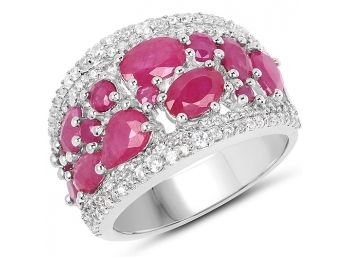 3.89 Carat Genuine Ruby And White Zircon .925 Sterling Silver Ring