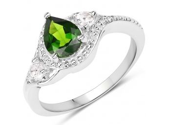 1.30 Carat Genuine Chrome Diopside And White Topaz .925 Sterling Silver Ring