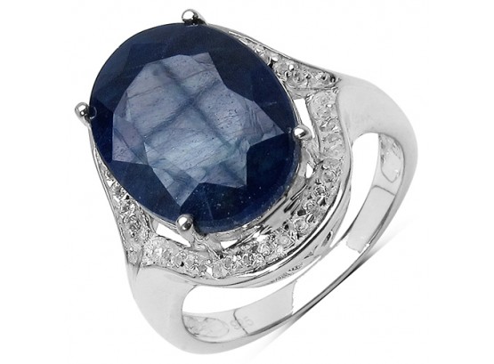 9.25 Carat Sapphire And White Topaz .925 Sterling Silver Ring