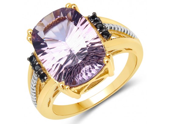 5.59 Carat Genuine Pink Amethyst And Black Spinel .925 Sterling Silver Ring