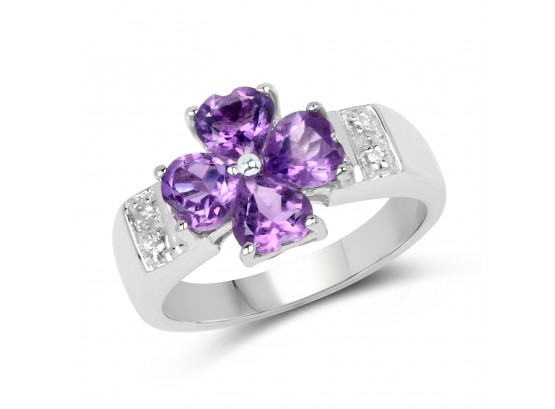 1.75 Carat Genuine Amethyst And White Topaz .925 Sterling Silver Ring