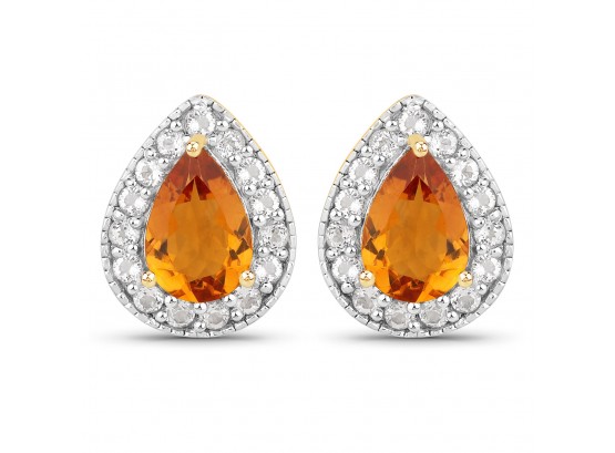 4.00 Carat Genuine Citrine And White Topaz .925 Sterling Silver Earrings