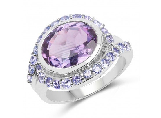 4.71 Carat Genuine Amethyst And Tanzanite .925 Sterling Silver Ring