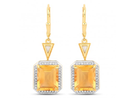 7.82 Carat Genuine Citrine, Mother Of Pearl And White Topaz .925 Sterling Silver Earrings