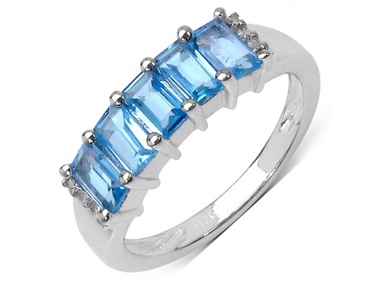 1.79 Carat Genuine Blue Topaz And White Diamond .925 Sterling Silver Ring