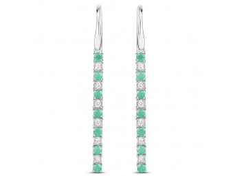 1.07 Carat Genuine Emerald And White Diamond .925 Sterling Silver Earrings