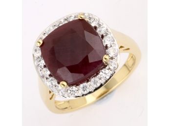 8.15 Carat Genuine Ruby And White Zircon .925 Sterling Silver Ring
