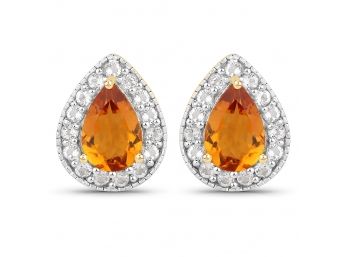 4.00 Carat Genuine Citrine And White Topaz .925 Sterling Silver Earrings