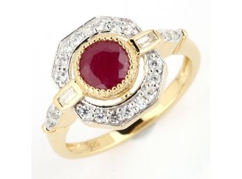 1.70 Carat Genuine Ruby And White Zircon .925 Sterling Silver Ring