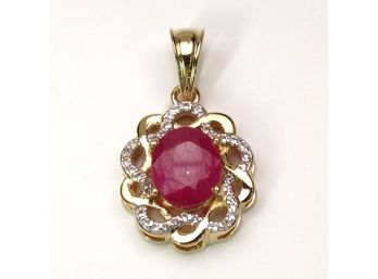 3.28 Carat Ruby And White Topaz .925 Sterling Silver Pendant