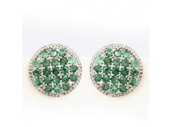 3.66 Carat Genuine Zambian Emerald And White Topaz .925 Sterling Silver Earrings