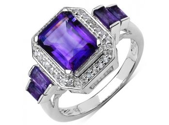 2.62 Carat Genuine Amethyst And White Topaz .925 Sterling Silver Ring