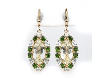 13.96 Carat Genuine Green Amethyst, Blue Topaz And Chrome Diopside .925 Sterling Silver Earrings