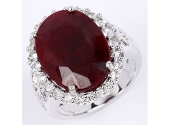 15.26 Carat Ruby And White Topaz .925 Sterling Silver Ring