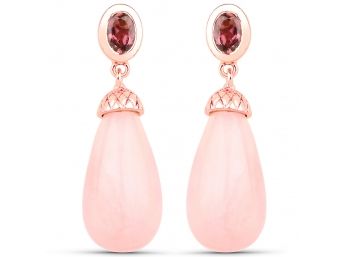 26.96 Carat Genuine Pink Opal And Pink Tourmaline .925 Sterling Silver Earrings
