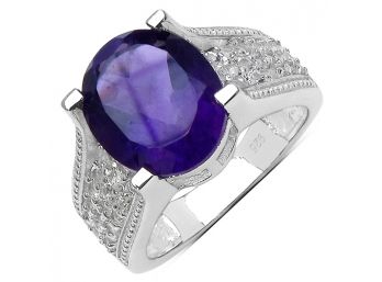 4.35 Carat Genuine Amethyst And White Topaz .925 Sterling Silver Ring
