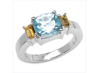 2.50 Carat Genuine Blue Topaz And Citrine .925 Sterling Silver Ring