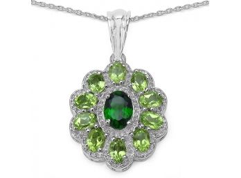2.40 Carat Genuine Chrome Diopside And Peridot .925 Sterling Silver Pendant