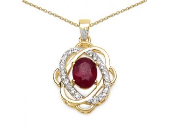 2.80 Carat Ruby And White Topaz .925 Sterling Silver Pendant, Includes 18' Chain