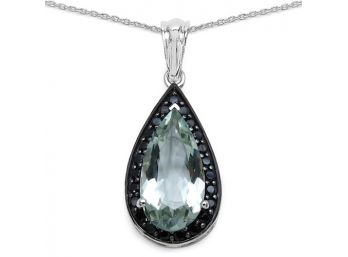 5.42 Carat Genuine Green Amethyst And Black Spinel .925 Sterling Silver Pendant