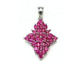 4.00 Carat Ruby .925 Sterling Silver Pendant, Includes 18' Chain