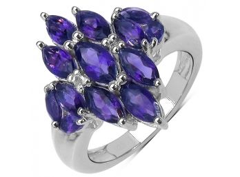 2.37 Carat Genuine Amethyst And White Topaz .925 Sterling Silver Ring