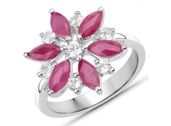 1.79 Carat Genuine Ruby And White Topaz .925 Sterling Silver Ring