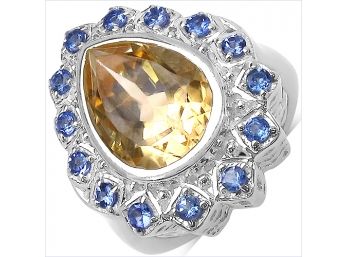 4.89 Carat Genuine Citrine And Tanzanite .925 Sterling Silver Ring