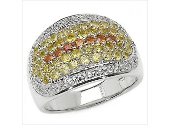 2.04 Carat Genuine Orange Sapphire, Yellow Sapphire And White Diamond .925 Sterling Silver Ring