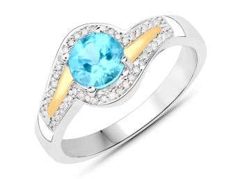 0.92 Carat Genuine Apatite And White Diamond .925 14kt Gold  & Sterling Silver Ring