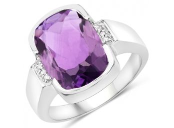 5.87 Carat Genuine Amethyst And White Topaz .925 Sterling Silver Ring