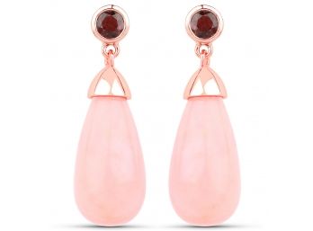 26.66 Carat Genuine Pink Opal And Pink Tourmaline .925 Sterling Silver Earrings