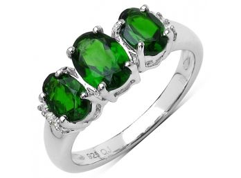 1.60 Carat Genuine Chrome Diopside And White Topaz .925 Sterling Silver Ring