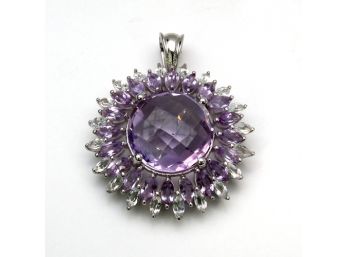 14.10 Carat Genuine Pink Amethyst And White Topaz .925 Sterling Silver Pendant