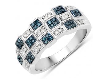 0.34 Carat Genuine Blue Diamond And White Diamond .925 Sterling Silver Ring
