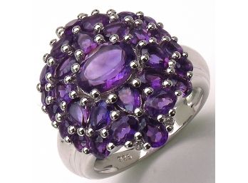 4.43 Carat Genuine Amethyst And White Topaz .925 Sterling Silver Ring