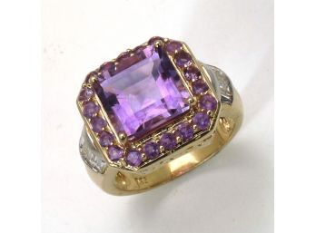 5.55 Carat Genuine Amethyst And White Topaz .925 Sterling Silver Ring