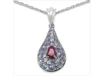 1.54 Carat Ruby And Tanzanite .925 Sterling Silver Pendant