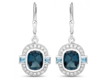 4.90 Carat Genuine Blue Topaz And White Diamond .925 Sterling Silver Earrings