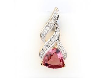 0.89 Carat Genuine Pink Tourmaline And White Topaz .925 Sterling Silver Pendant