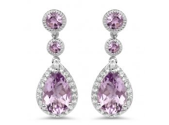 7.16 Carat Genuine Pink Amethyst And White Topaz .925 Sterling Silver Earrings