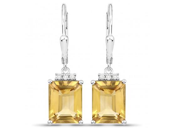 5.63 Carat Genuine Citrine And White Topaz .925 Sterling Silver Earrings